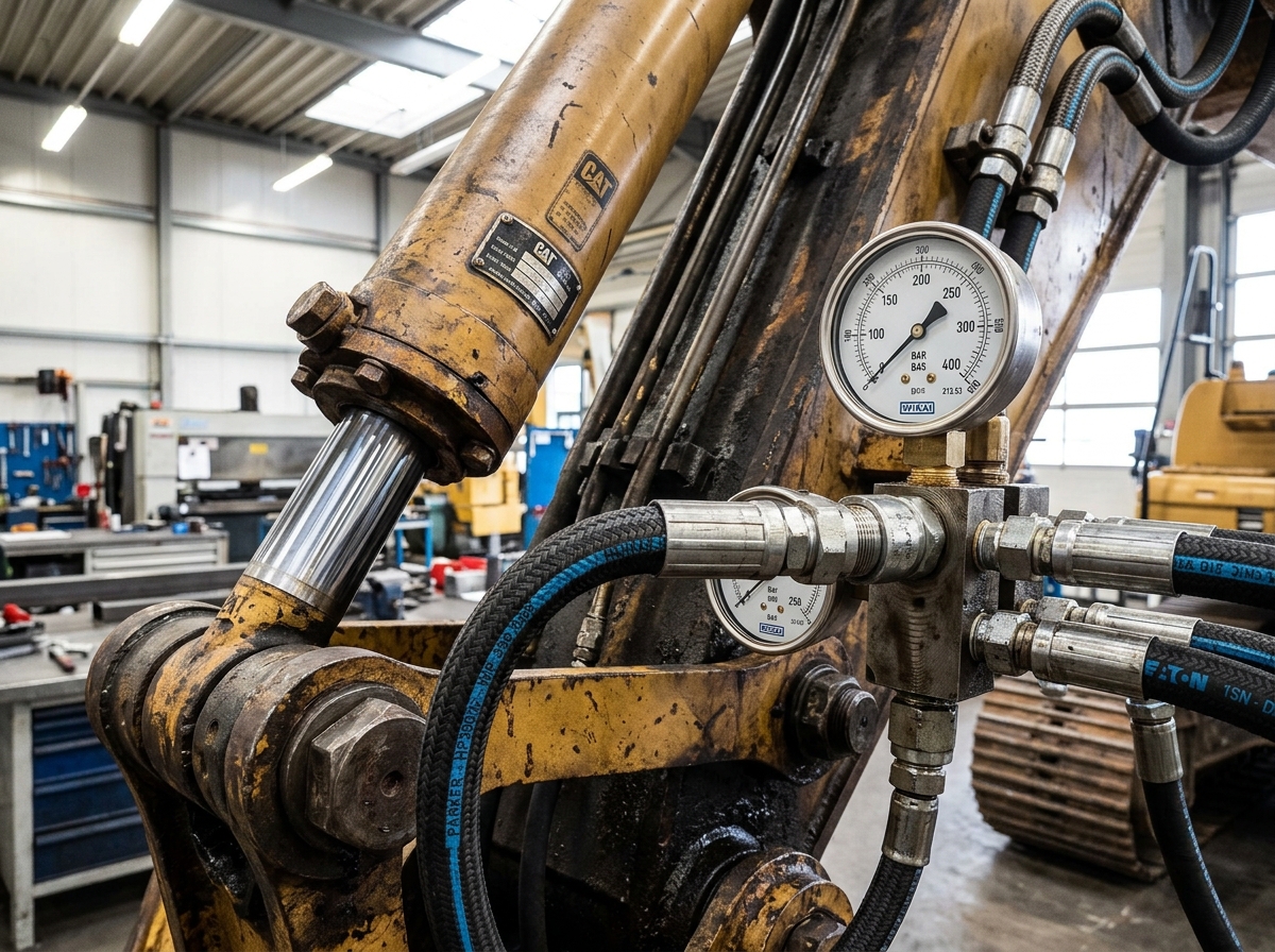 High pressure hydraulic cylinder and hose repair tools on industrial equipment